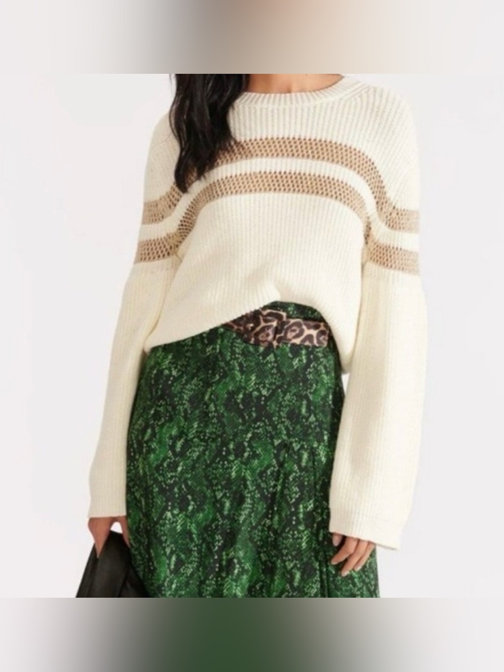 Veronica Beard Georgiana Open-Stitch Sweater Medium Ivory Metallic Gold Knit
